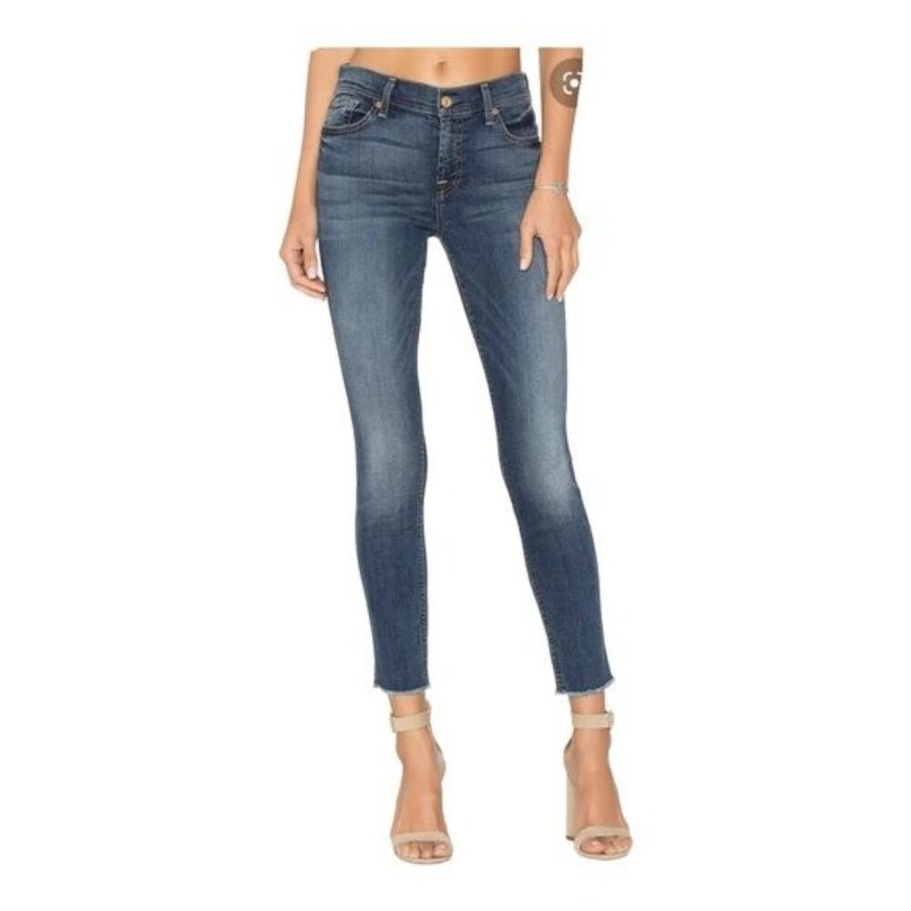 7 For All Mankind Raw Hem Ankle Skinny Jeans Size 27 Medium Wash Mid Rise